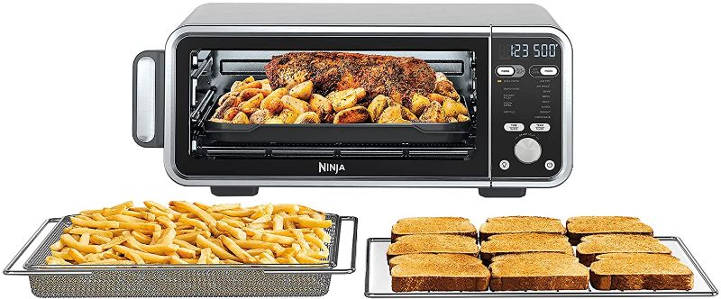 Photo 1 of Ninja SP301 Dual Heat Air Fry Countertop 13-in-1 Oven with Extended Height, XL Capacity, Flip Up & Away Capability for Storage Space, with Air Fry Basket, SearPlate, Wire Rack & Crumb Tray, Silver
