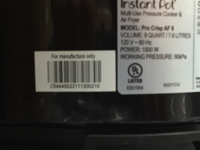 Photo 1 of Instant Pot Pro Crisp XL 8Qt 11-in-1 Air Fryer & Electric Pressure Cooker Combo with Multicooker & Air Fryer Lid that Roasts, Steams, Slow Cooks, Sautés and Dehydrates