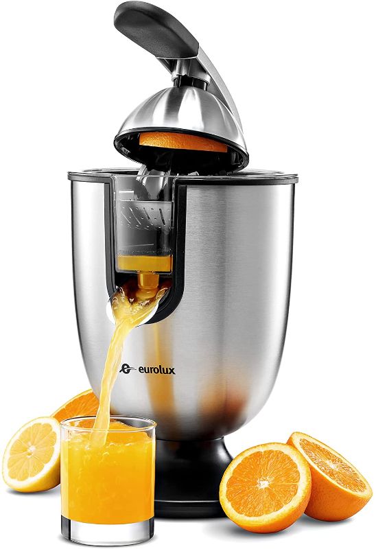 Photo 1 of Eurolux Electric Citrus Juicer Squeezer, for Orange, Lemon, Grapefruit, Stainless Steel 160 Watts of Power Soft Grip Handle and Cone Lid for Easy Use (ELCJ-1700S)
