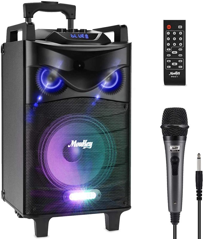 Photo 1 of Moukey Bluetooth Karaoke Machine Speaker with Microphone, Portable PA Stereo System with 8" Subwoofer, DJ Lights, TWS, Recording, MP3/USB/TF/FM Radio (RMS 120W to Peak 500W) - MTs8-1
