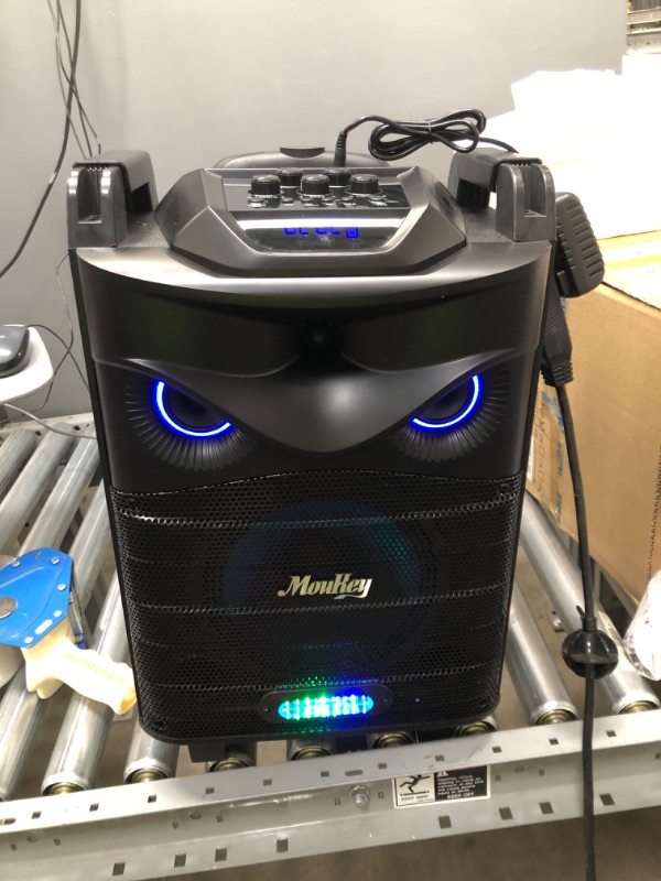 Photo 2 of Moukey Bluetooth Karaoke Machine Speaker with Microphone, Portable PA Stereo System with 8" Subwoofer, DJ Lights, TWS, Recording, MP3/USB/TF/FM Radio (RMS 120W to Peak 500W) - MTs8-1
