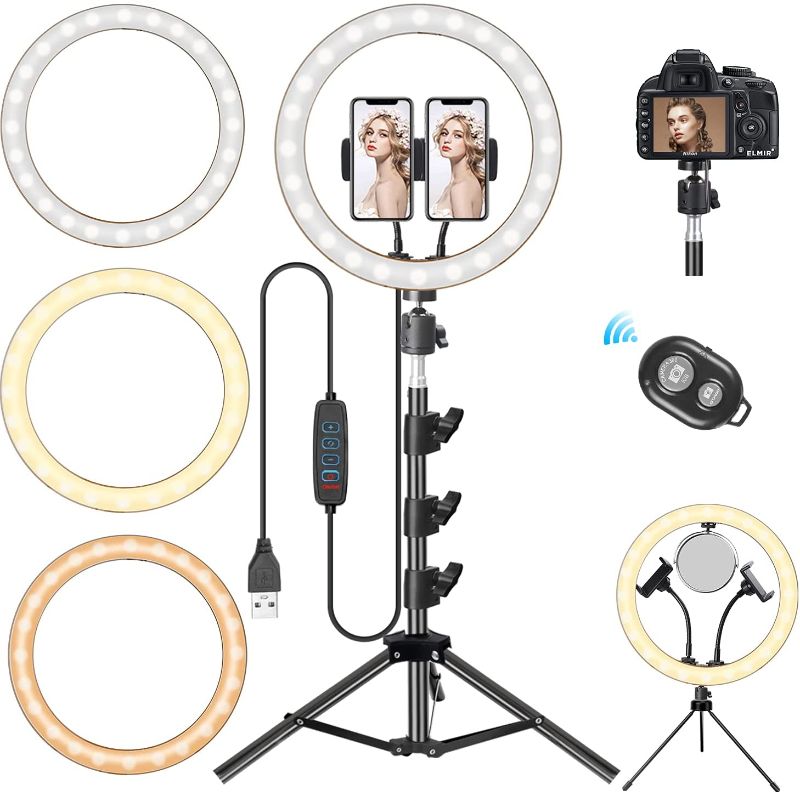 Photo 1 of 12" Selfie Ring Light with Tripod Stand, Cohotek LED Circle Light with Tripod Stand & Cell Phone Holders for Live Stream/Makeup, Dimmable LED Camera Ringlight for TikTok YouTube Videos Photography
