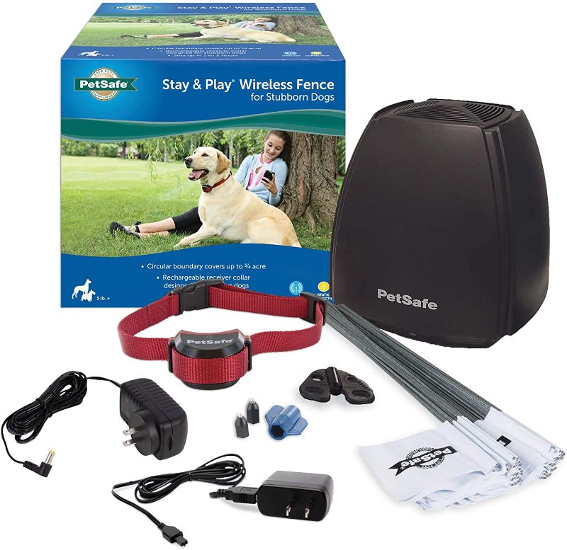 Photo 1 of PetSafe Stay and Play Wireless Pet Fence for Stubborn Dogs from the Parent Company of Invisible Fence Brand - Above Ground Electric Pet Fence with Waterproof and Rechargeable Training Collar
