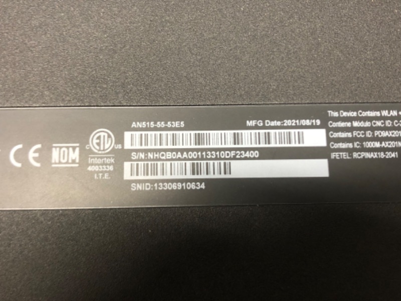 Photo 6 of **NONFUNCTIONAL**DOES NOT POWER ON **
Acer Nitro 5 AN515-55-53E5 Gaming Laptop | Intel Core i5-10300H | NVIDIA GeForce RTX 3050 Laptop GPU | 15.6" FHD 144Hz IPS Display | 8GB DDR4 | 256GB NVMe SSD | Intel Wi-Fi 6 | Backlit Keyboard
