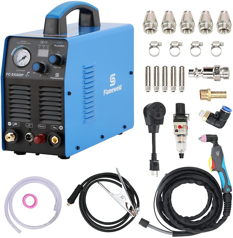 Photo 1 of Plasma Cutter with Pilot Arc, 50A Plasma Cutting Machine Dual Voltage 110/220V Plasma Cutter Equipment Inverter Technology 50/60Hz Clean Cutting Thickness 14mm (FC550DP)
