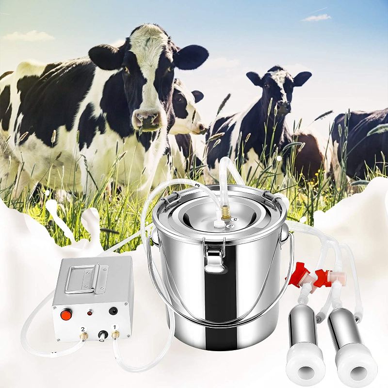 Photo 1 of 7/14L Cow Milking Machine Rechargeable Use Electric Vacuum Pulsation Suction Pump Milker Machine Suitable for Farms Or Daily Family Portable with Brush Milk Lining (7L)
