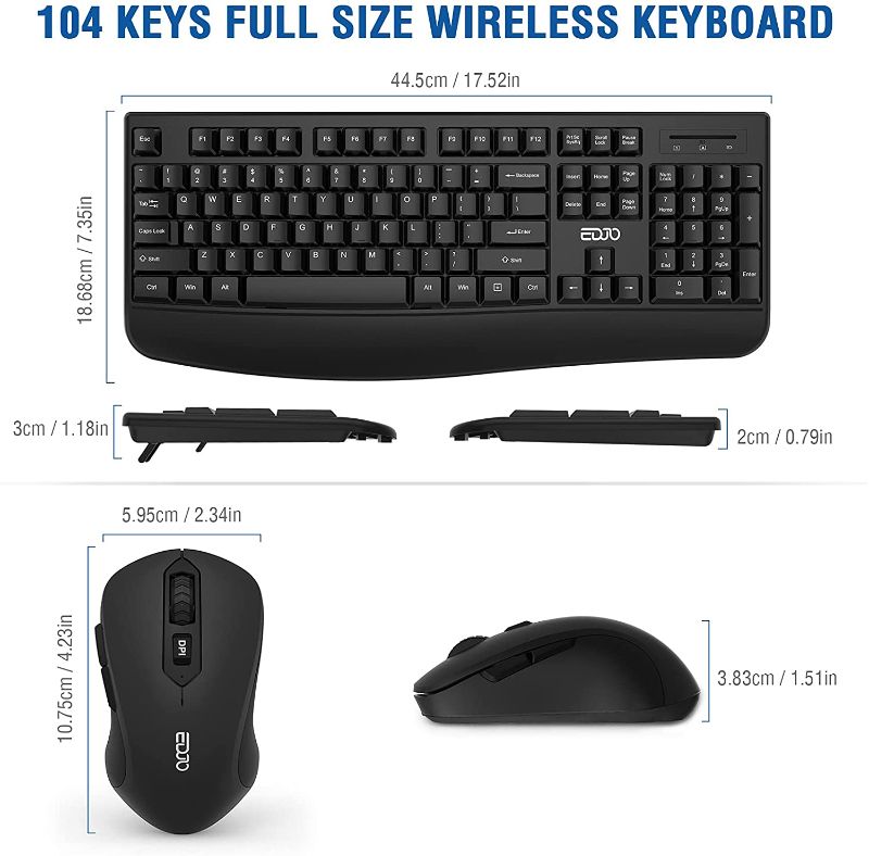 Photo 1 of Wireless Keyboard and Mouse Combo, EDJO 2.4G Full-Sized Ergonomic Computer Keyboard with Wrist Rest and 3 Level DPI Adjustable Wireless Mouse for Windows, Mac OS Desktop/Laptop/PC