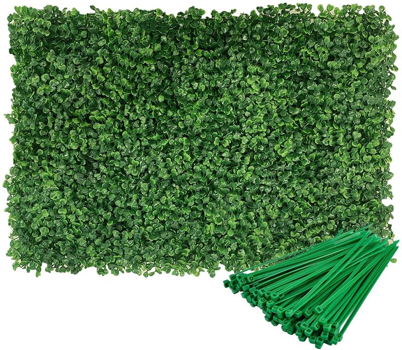 Photo 1 of 12pcs 24x16 inch Grass Wall Backdrop Greenery Garden Privacy Panels Screen for Outdoor Indoor Fence Backyard and Wall Decor, Realistic Artificial Boxwood Panels Topiary Hedge Plants (12pcs Set)
