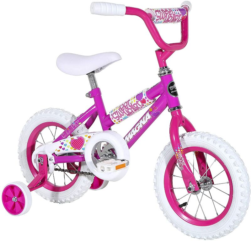 Photo 1 of Magna Kids Bike Girls 12 Inch Wheels with Training Wheels in White, Pink and Purple for Ages 2 Years and Up
