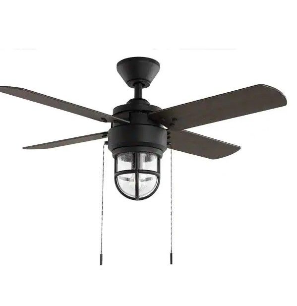 Photo 1 of *STORE DISPLAY UNIT* Cedar Lake 44 in. Indoor/Outdoor LED Matte Black Damp Rated Ceiling Fan with Light Kit, Downrod and 4 Reversible Blades