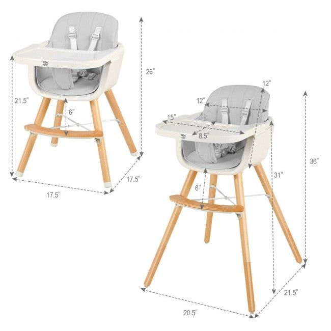 Photo 1 of 3 in 1 Convertible Wooden High Chair with Cushion
