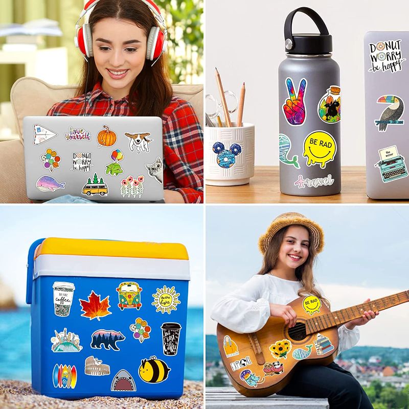 Photo 1 of PACK OF 2- 100 PCS Water Bottle Stickers, Laptop Vinyl Cute Waterproof Skateboard Scrapbook Vsco Stickers Aesthetic Car Decals Computer Hydroflask Stickers for Adults Teens Kids, Sticker Packs
