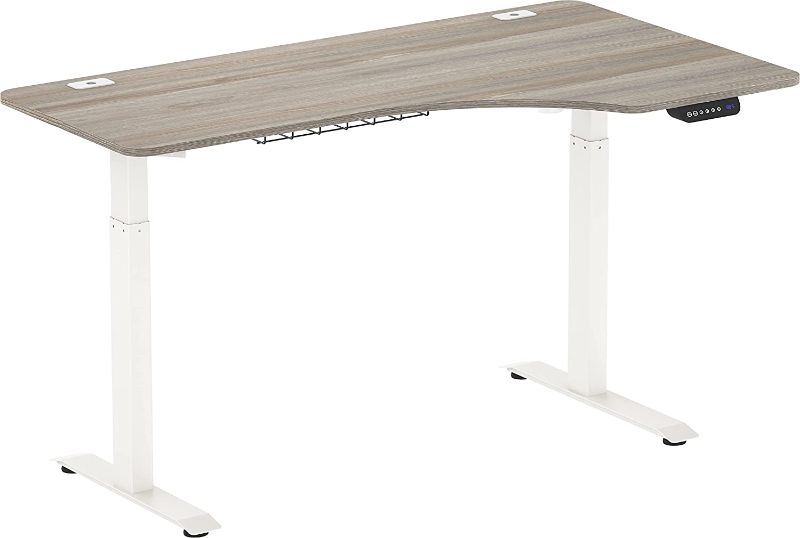 Photo 1 of SHW 55-Inch Large Electric Height Adjustable L-Shaped Standing Desk, Oak
