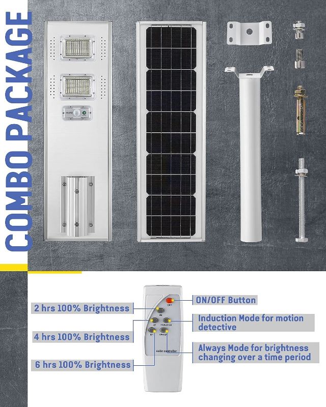 Photo 1 of Commercial Solar Street Light, 10000LM Outdoor LED Street Lights Dusk to Dawn with Motion Sensor and Remote Control, IP65 Waterproof Solar Parking Lot Light for Highway, Community
