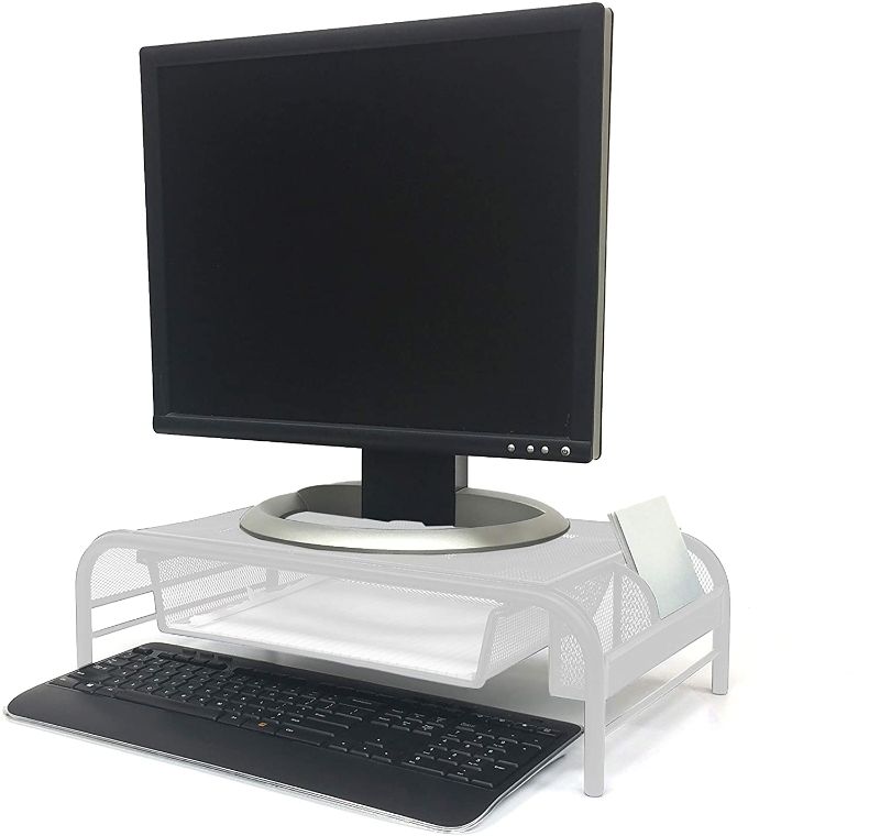 Photo 1 of Mind Reader MESHMONSTA-WHT Monitor Stand, Metal Mesh Stand & Desk Organizer with Drawer, White
