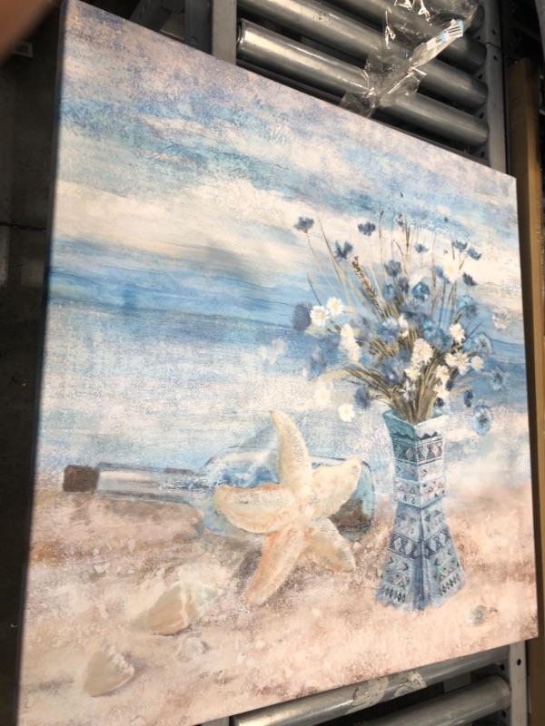 Photo 4 of **Damaged*
Wall Art Blue Beach Picture Ocean 31"x31" 
