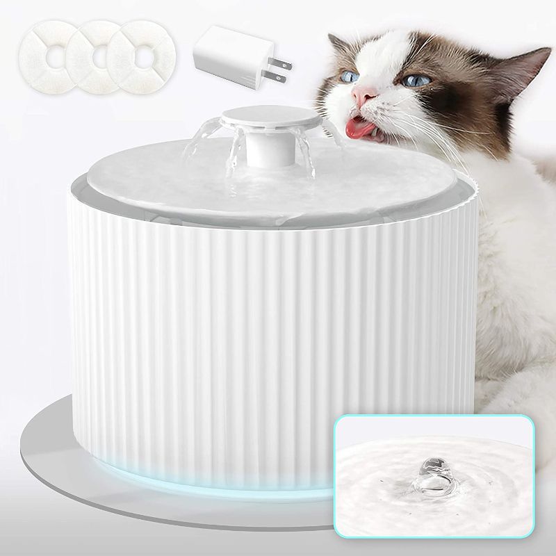 Photo 1 of LINKFU Cat Water Fountain, 2.5L Automatic Quiet Pet Water Fountain with LED Light?USB Plug Cat Water Dispenser with 3 Organic Activated Filters and Non-Slip Mat for Cats, Dogs, Small Animals
