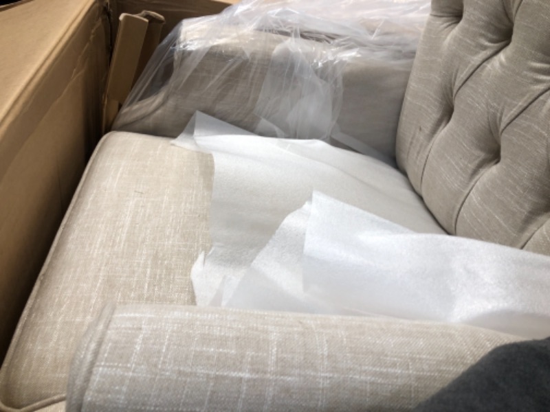Photo 1 of GDF Studio Elizabeth Tufted Fabric Recliner, Vintage Reclining Reading Armchair, Light Beige
