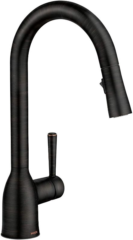 Photo 1 of Moen 87233BRB Adler One-Handle High Arc Pulldown Kitchen Faucet with Power Clean, Mediterranean Bronze
