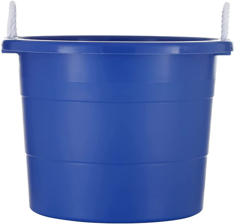 Photo 1 of United Solutions (TU0333 19) Gallon Rope Handle, Heavy-Duty Organization and Easy-Access Storage Tub, Multi-Purpose, Made with Rugged Plastic,  Blue (1 Unit)
