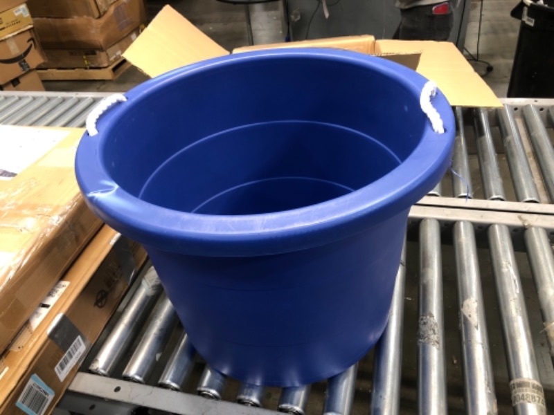 Photo 1 of United Solutions (TU0333 19) Gallon Rope Handle, Heavy-Duty Organization and Easy-Access Storage Tub, Multi-Purpose, Made with Rugged Plastic,  Blue (1 Unit)
