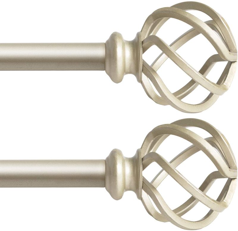 Photo 1 of QITERI Drapery Window Curtain Rod,3/4" Diameter Single Curtain Rod with Twisted Cage Finials,Adjustable Length from 48" to 86", Satin Gold Nickel ,2 Pack
