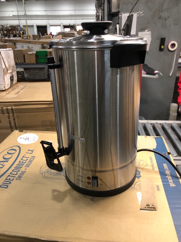 Photo 2 of SYBO SR-CP-50C Commercial Grade Stainless Steel Percolate Coffee Maker Hot Water Urn for Catering, 8 L, Metallic
