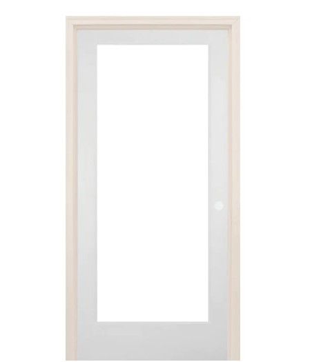 Photo 1 of 36 in. x 80 in. Left-Handed Full Lite Clear Glass Solid Core White Primed Wood Single Prehung Interior Door
