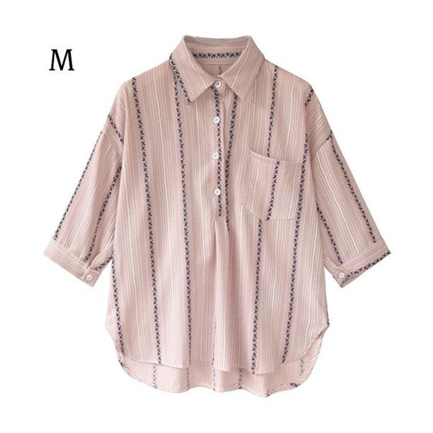 Photo 1 of Chiffon Shirt Women Stripe T-shirt Casual Button Top T-shirt Casual Loose Lapel Blouse, Medium 
