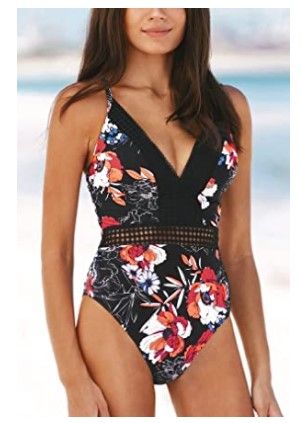 Photo 1 of CUPSHE Women's One Piece Swimsuit Floral Crisscross Bathing Suit with Adjustable Straps-XL 
