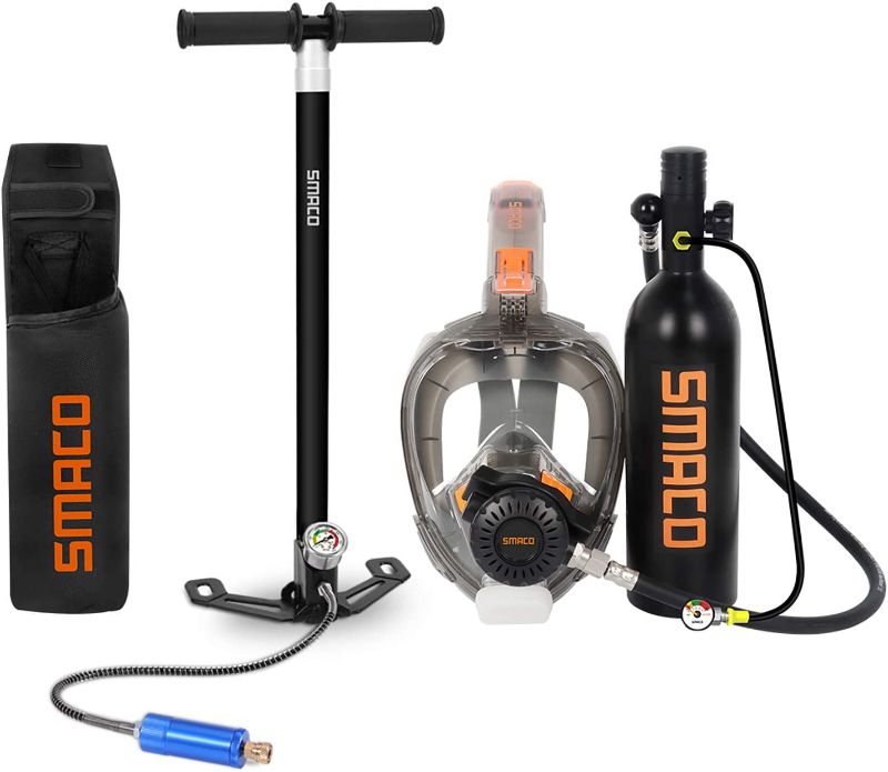 Photo 1 of *One hose is damaged*
SMACO Scuba Tank & Snorkel Mask Diving Gear for Diver Mini Diving Tank Oxygen Cylinder with 15-20 Minutes Capability Diving Oxygen Underwater Breathing Device 1L S400 Pro
