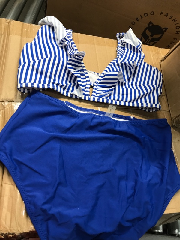 Photo 2 of Blue Striped And High Waisted Bikini-MEDIUM 
