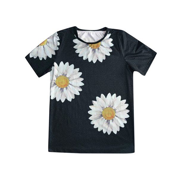 Photo 1 of Women Dasiy Graphic Printed Round Neck Short Sleeve T-Shirtl-XL  
