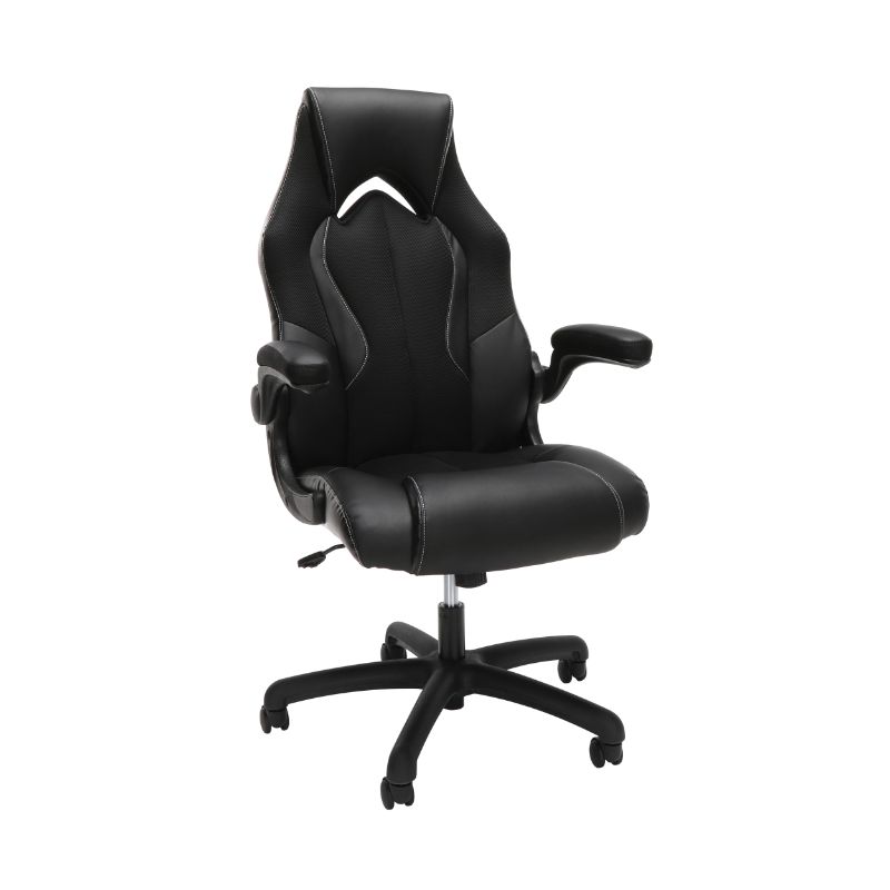 Photo 1 of OFM Essentials Collection Black High-Back Racing Style Bonded Leather Gaming Chair (ESS-3086-BLK)
