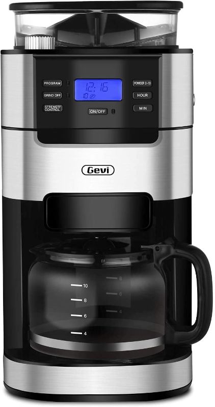 Photo 1 of 10-Cup Drip Coffee Maker, Grind and Brew Automatic Coffee Machine with Built-In Burr Coffee Grinder, Programmable Timer Mode and Keep Warm Plate, 1.5L Large Capacity Water Tank, Removable Filter Basket, 950W, Black1