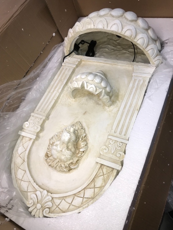 Photo 3 of Alpine Corporation TZL160 Lion Head Wall Fountain w/LED Lights, 17" L x 9" W x 32" H


//missing pump . slight shipping  damage as shown in the photos 