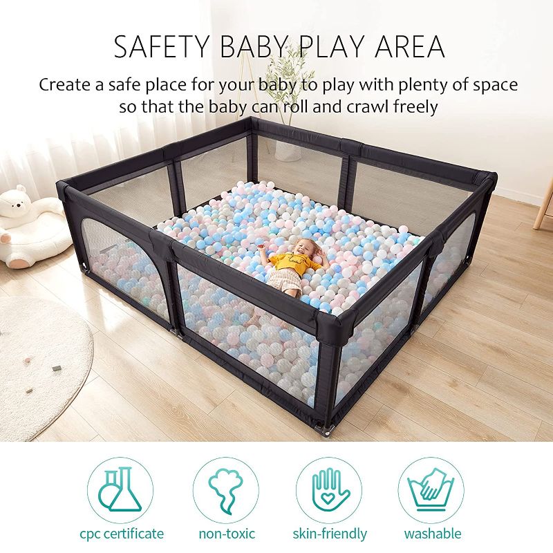 Photo 1 of Baby Playpen, Extra Large Playard for Baby, Play Pens for Babies and Toddlers with Gates, 34.87sq.Ft Kids Play Area Baby Play Yards, Indoor& Outdoor-navy blue 