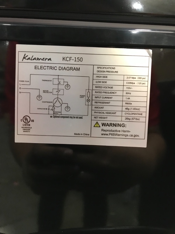 Photo 4 of Kalamera KCF-150 5.0 Cu.ft compact deep freezer freestanding for home/apart with lowest -4?
