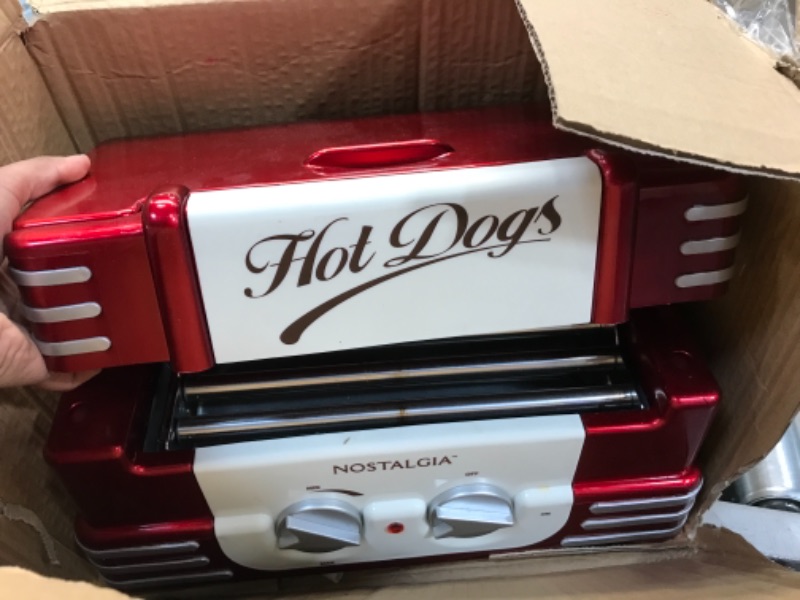 Photo 3 of Nostalgia HDR8RR Hot Dog Roller and Bun Warmer, 8 Hot Dog and 6 Bun Capacity, Retro Red
