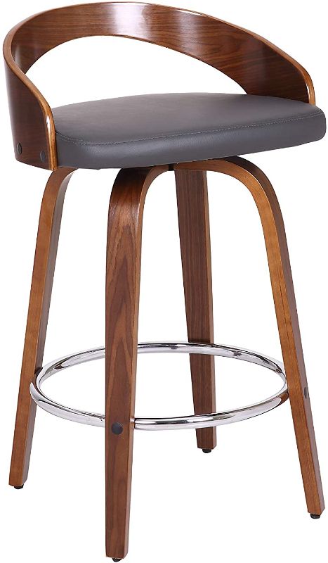 Photo 1 of **INCOMPLETE** Armen Living Sonia 30" Bar Height Swivel Cream Faux Leather and Walnut Wood Bar Stool
