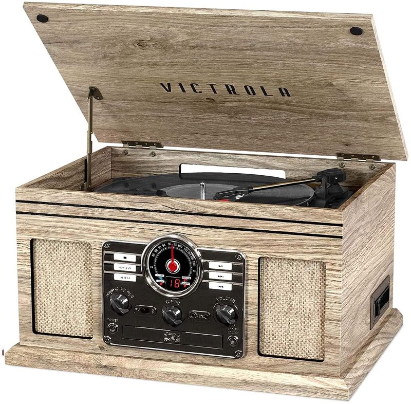 Photo 1 of Victrola Nostalgic 6-in-1 Bluetooth Record Player & Multimedia Center with Built-in Speakers - 3-Speed Turntable, CD & Cassette Player, AM/FM Radio | Wireless Music Streaming | Farmhouse Oatmeal

