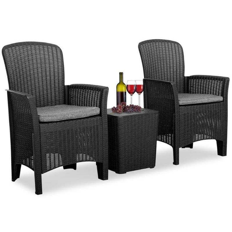 Photo 1 of 3 Pieces Outdoor Patio Furniture Sets - PE Rattan Wicker Chairs with Soft Cushion and Glass Coffee T
