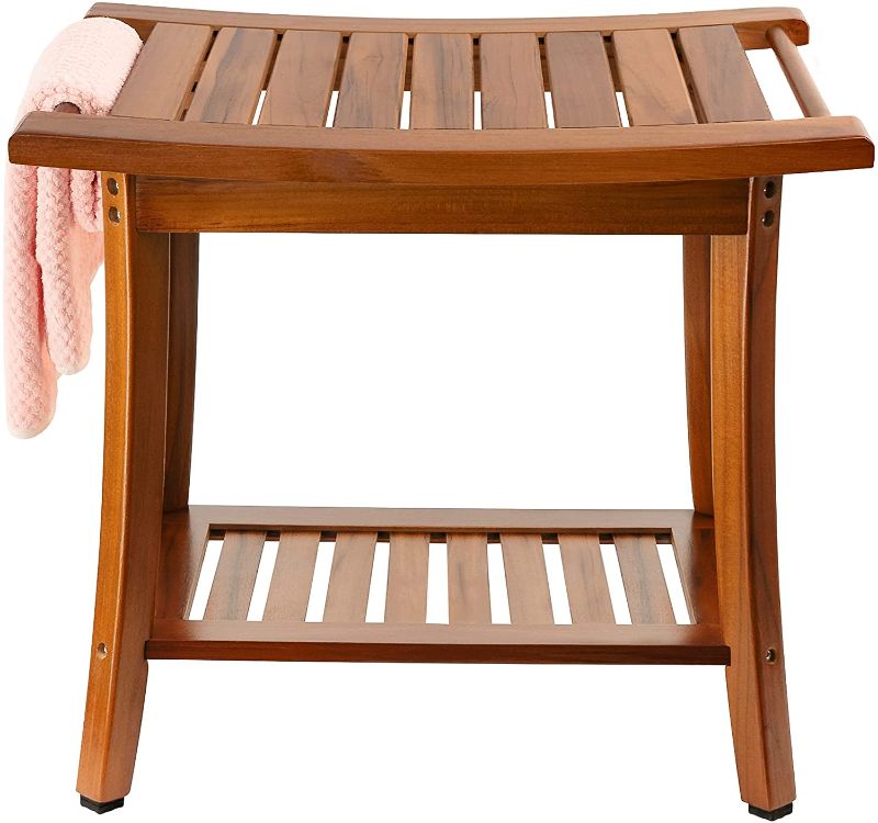 Photo 1 of **parts only ****  Utoplike Teak Shower Bench Seat with Handles, Portable Wooden Spa Bathing Stool with Storage Towel Shelf, 22" x 13" x 18.6",Waterproof,Perfect for Indoor and Outdoor Use
