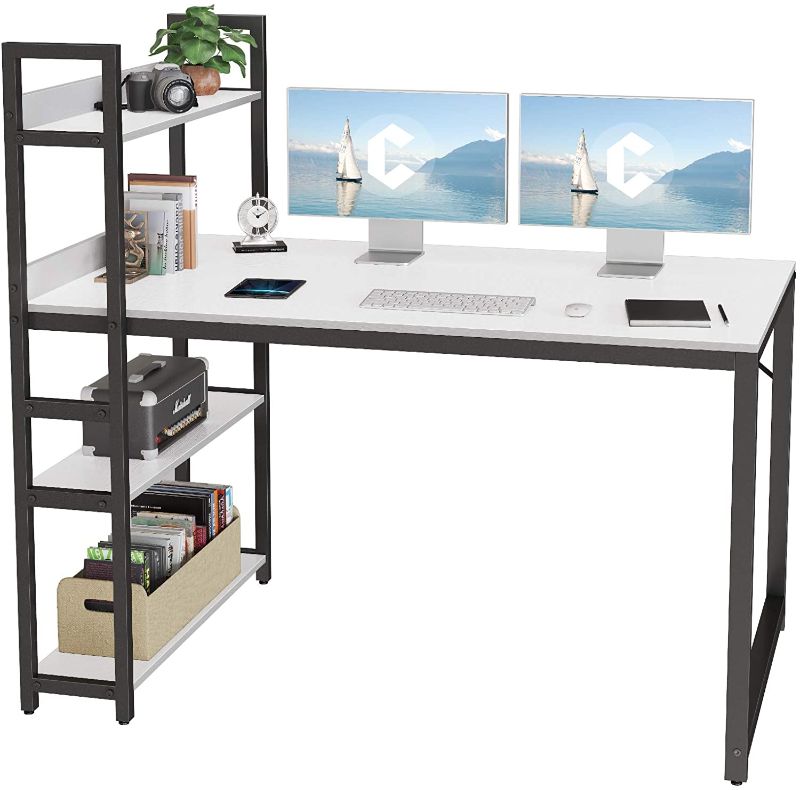 Photo 1 of Cubicubi Computer Desk 55 inch with Storage Shelves Study Writing Table for Home Office,Modern Simple Style,White
