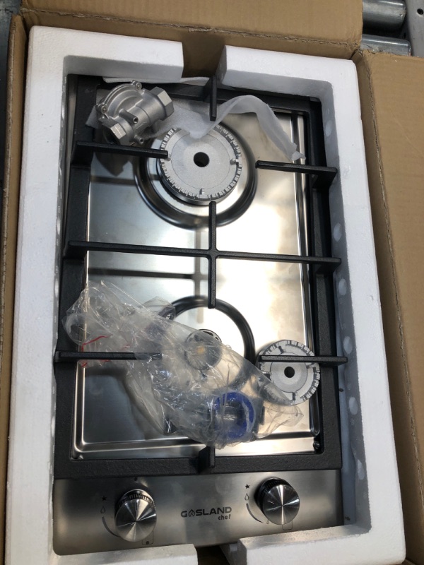 Photo 2 of 12" Built-in Gas Cooktop, GASLAND Chef GH30SF 2 Burner Gas Stove, 12 Inch NG/LPG Convertible Natural Gas Propane Cooktops, Dual Burner Gas Stovetop with Thermocouple Protection, Stainless Steel
