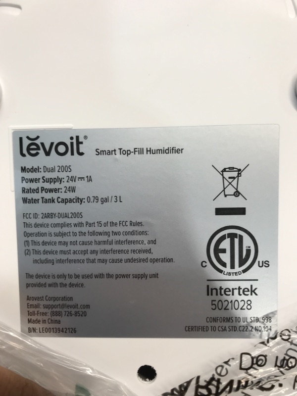 Photo 3 of LEVOIT Humidifiers for Bedroom, Cool Mist Top Fill for Baby Nursery Kids and Plants with Essential Oils, Ultrasonic, Smart Control with Constant Humidity, Super Quiet, Easy Clean, BPA Free, 3L, White
