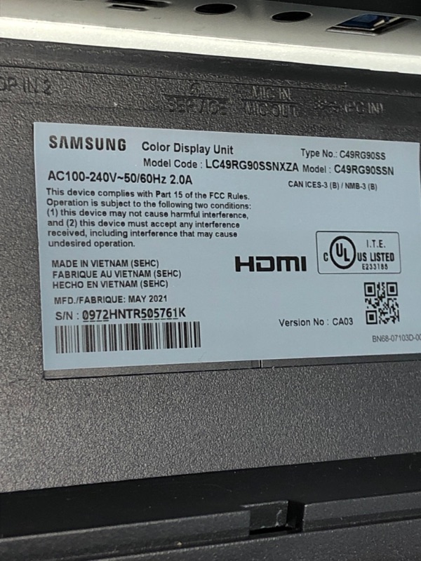 Photo 1 of Samsung 49 inch Class Wide Screen Qled Gaming Quantum Dot (3840x1080) Monitor - Lc49rg90ssnx/za, Gray