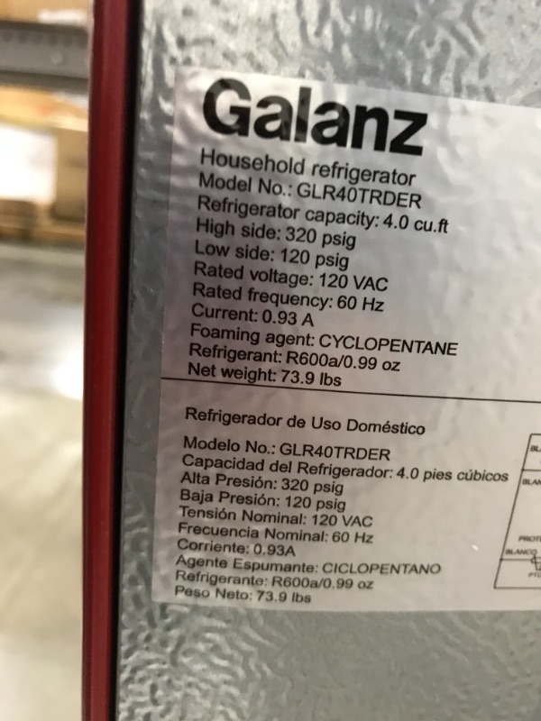 Photo 7 of Galanz GLR40TRDER Retro Compact Refrigerator, 4.0 Cu.Ft Mini Fridge with Dual Doors, Adjustable Mechanical Thermostat with True Freezer, 3 Removable Glass Shelf, 1 Crystal Crisper, 1 Power Cord, Red
