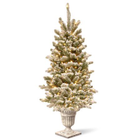 Photo 1 of *DAMAGED*National Tree Company 4' Feel Real Snowy Sheffield Spruce Entrance Tree in Silver Brushed Urn with 70 Clear Lights - Green
