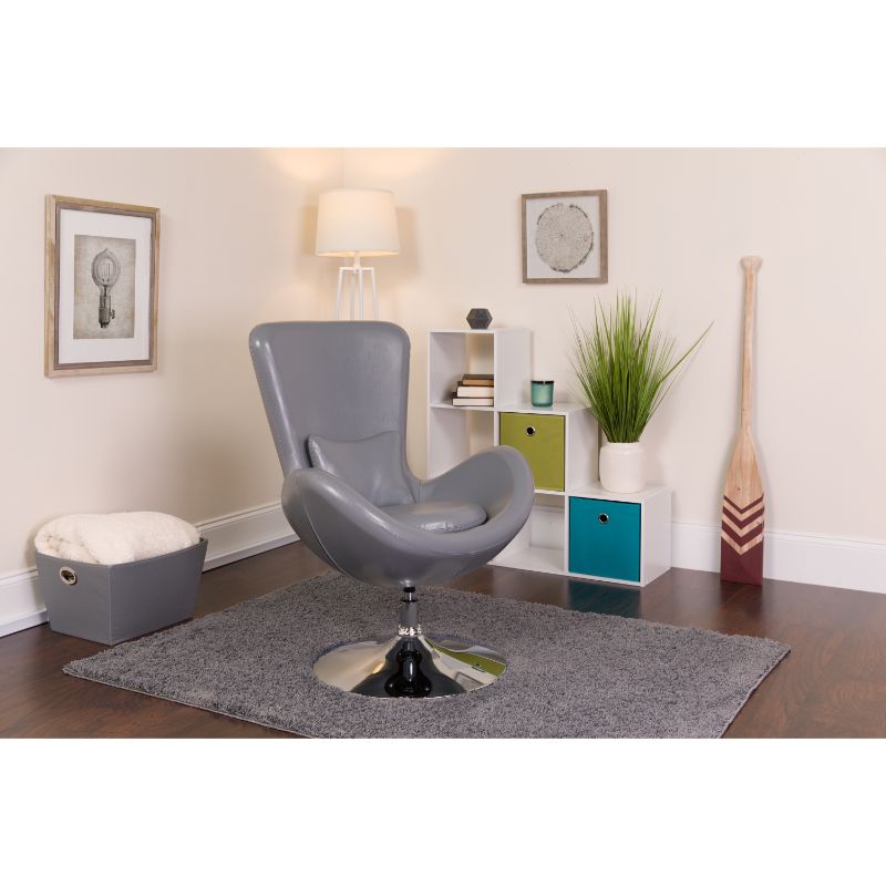 Photo 1 of *READ BELOW* Leather Egg Series Reception Lounge Side Chair, Gray - 38 X 30 X 30 in.
